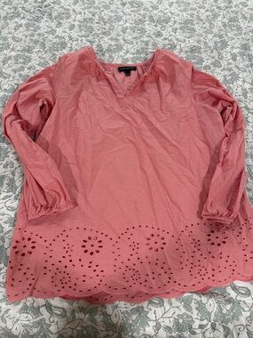 Lane Bryant Coral Eyelet Hem Peasant Blouse